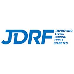 The image shows the logo of JDRF with the text "IMPROVING LIVES. CURING TYPE 1 DIABETES." to the right of the initials "JDRF" in bold, blue letters.