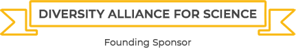 Logo for Diversity Alliance for Science featuring the organization's name in bold, uppercase letters within a yellow double-sided arrow border. Below, the text "Founding Sponsor" is displayed.