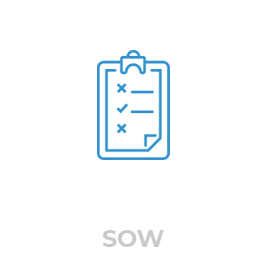 An icon of a clipboard with a checklist, featuring two checkmarks and two crosses. Below the icon, the word "SOW" is displayed in grey text.