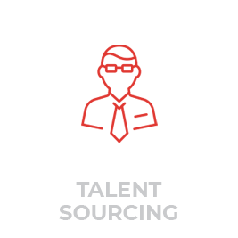 A simple red outline of a person wearing glasses, a shirt, and a tie appears in the center. Below the image, the words "TALENT SOURCING" are written in gray capital letters. The background is white.