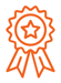 An orange icon of an award ribbon with a star in the center. The ribbon has two strands that hang down, indicating achievement or recognition.