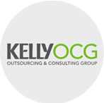 Circular logo with "KELLYOCG" in large, bold letters. "KELLY" is in dark gray and "OCG" in light green. Below, in smaller text, it reads "OUTSOURCING & CONSULTING GROUP." The background is a light gray circle.