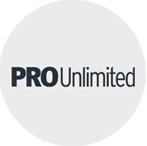 A logo with the text "PRO Unlimited" in bold, modern font, placed on a light gray circular background. The word "PRO" is in black and "Unlimited" is in a lighter shade of gray.