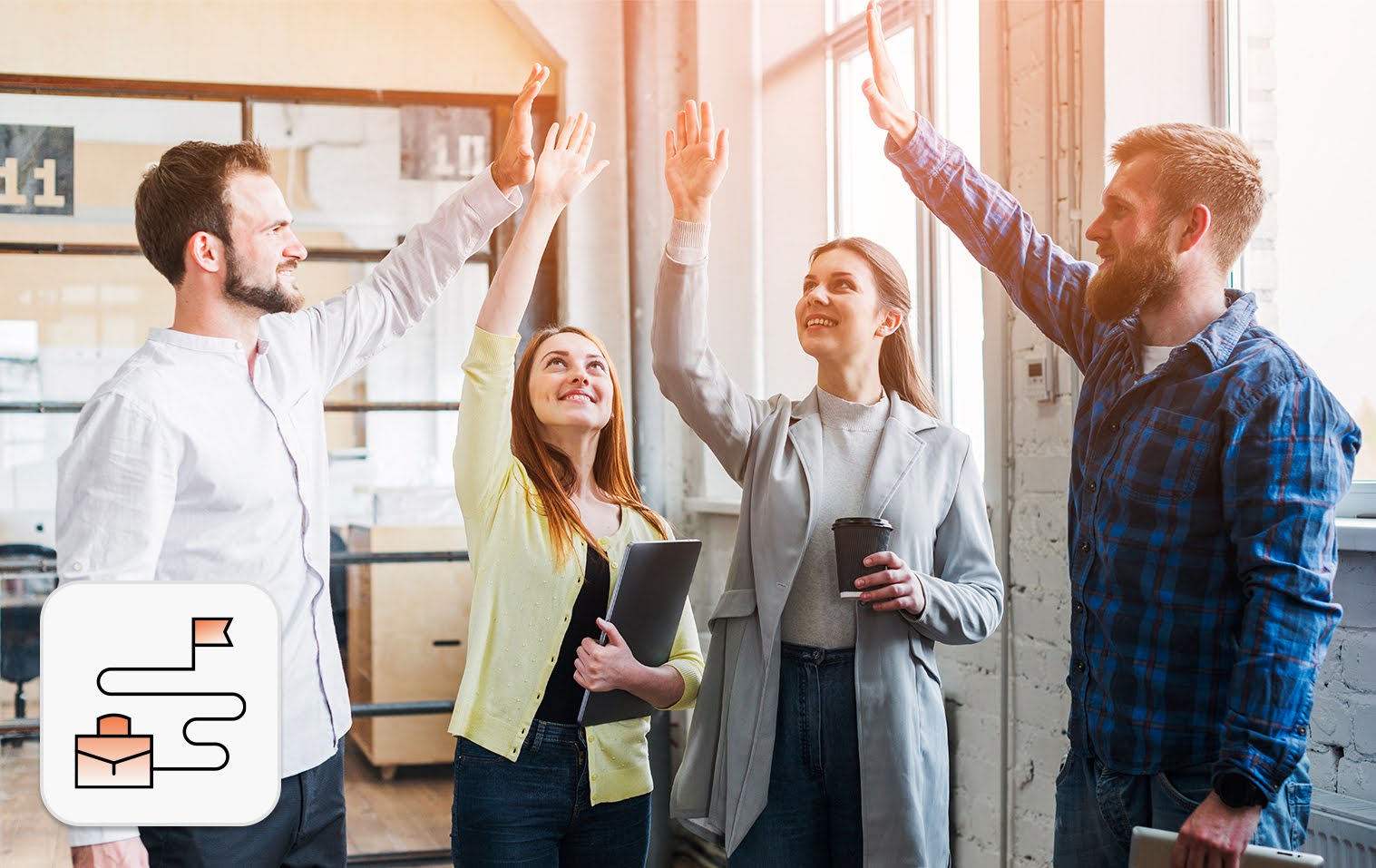maximize employee productivity concept: Happy employees in office