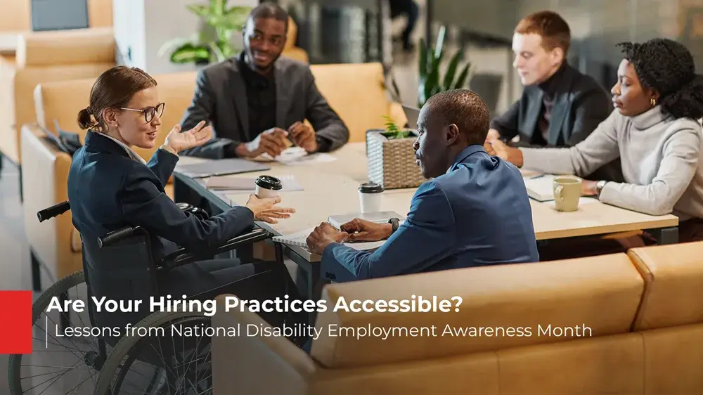 Diverse team discusses inclusive hiring practices, emphasizing accessibility in recruiting