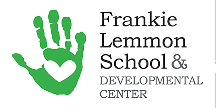 Logo of Frankie Lemmon School & Developmental Center featuring a green handprint with a heart, symbolizing inclusive education, care, and developmental support.
