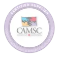 Logo of CAMSC certifying a supplier, featuring colorful hands and the text "Certified Supplier" in a circular design.