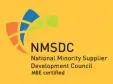 Logo of the National Minority Supplier Development Council (NMSDC) with the text "MBE certified" on a yellow background.