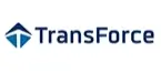 TransForce logo featuring a blue and teal triangular design with the company name in bold blue letters to the right.