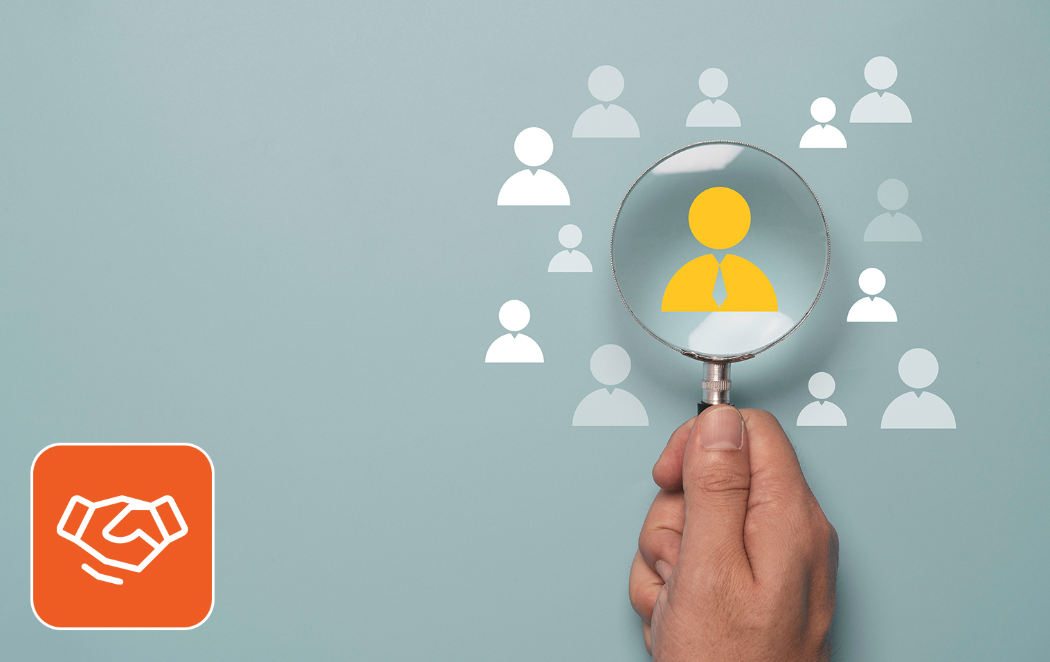 Staffing services searching talent with magnifying glass
