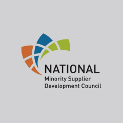 Logo of the National Minority Supplier Development Council (NMSDC). The design features abstract, curved shapes in orange, blue, green, and dark blue, forming a semi-circle pattern above and around the words "National Minority Supplier Development Council.