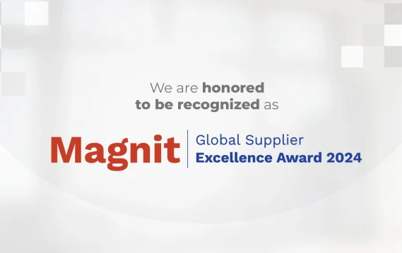 Text graphic announcing SPECTRAFORCE's recognition for the 2024 Magnit Global Supplier Excellence Award, emphasizing pride and honor.