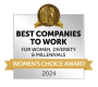Award logo displaying "Best Companies to Work for Women, Diversity & Millennials, Women's Choice Award 2024" with a gold medal design.